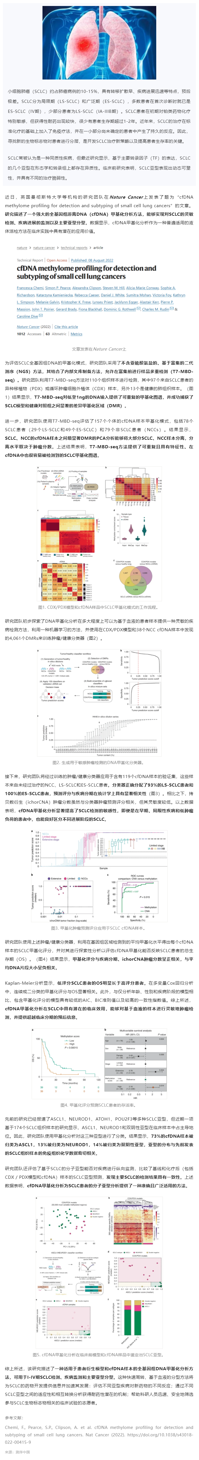 Nature 子刊 _ 全基因组 cfDNA 甲基化分析可实现小细胞肺癌的灵敏检测、预后监测及分子分型